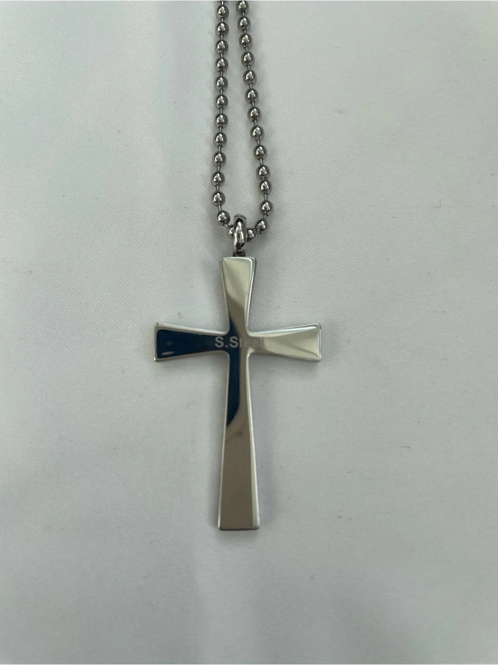 Unisex Polished Cross Pendant Necklace - Silver- 18” ball chain